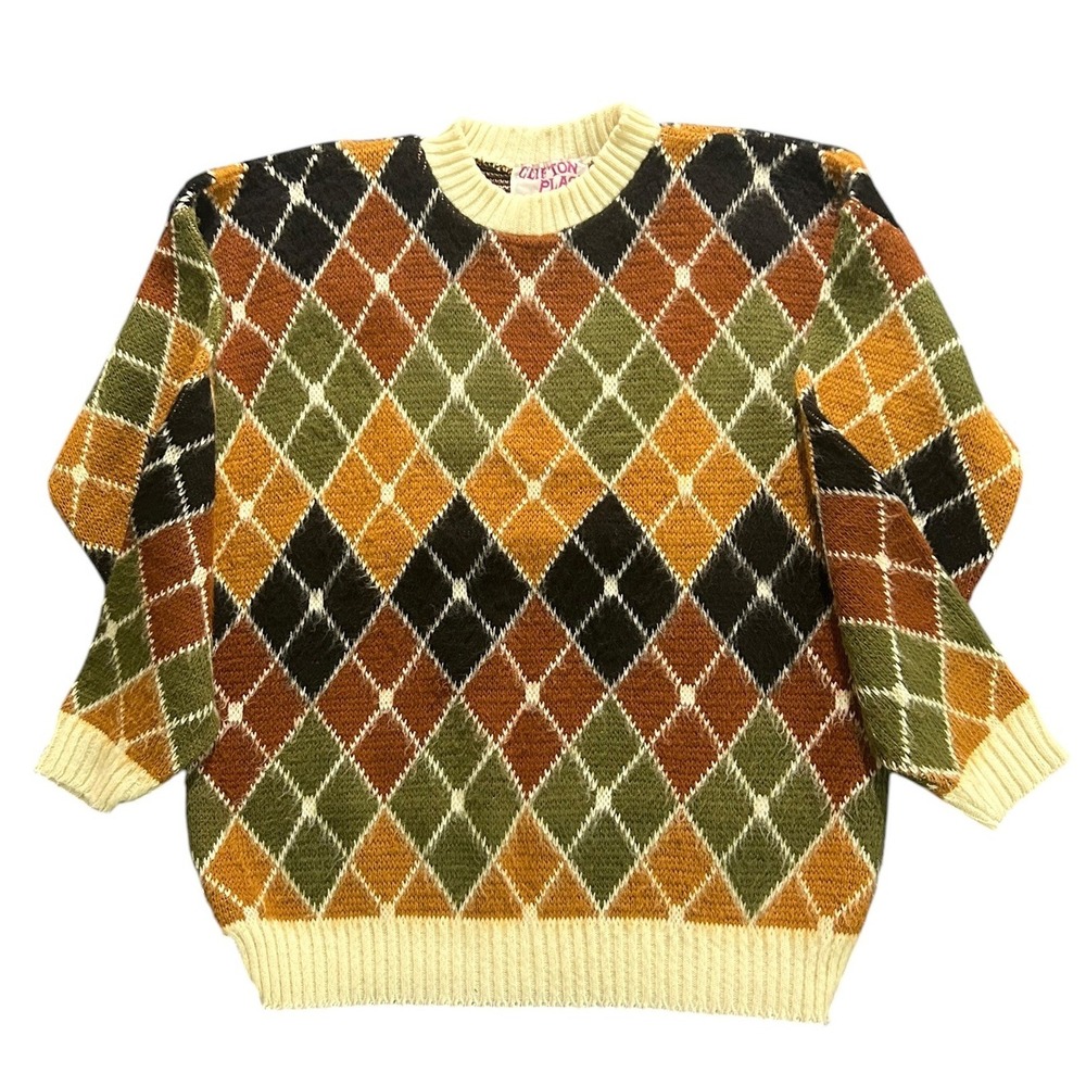 Vintage Clifton Place Knits Argyle Sweater Made in USA Crewneck Multicolor - Picture 4 of 5